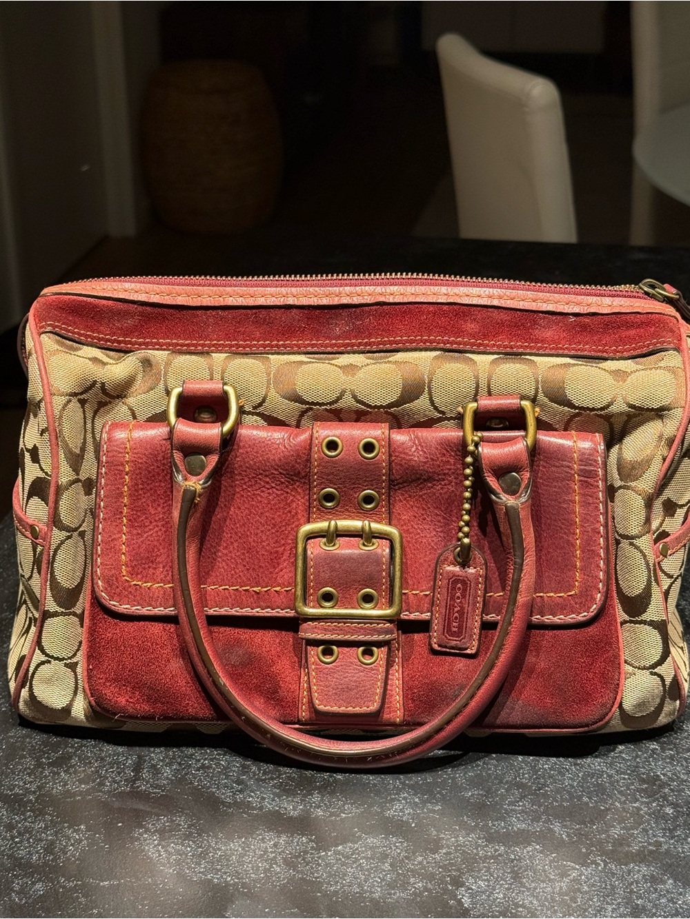 Rare Vintage 2004 Coach Special Edition Bleecker 7064 Satchel Suede Signature